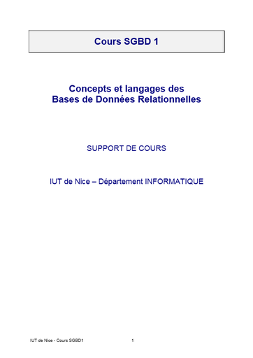 Concepts et langages des Bases de Données Relationnelles - Université Côte d'Azur